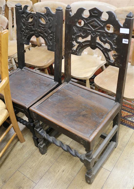 A pair of 17th century oak side chairs